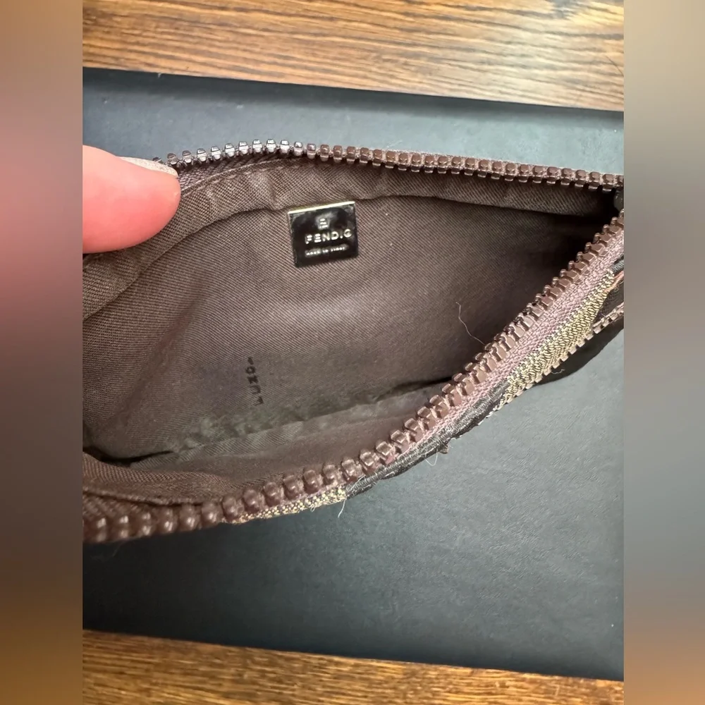 Fendi Pequin Black and Brown Striped Wallet Card Case Coin Case